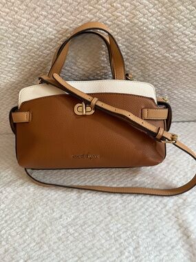 Nanette Lepore Brown and White Two-Tone Satchel with Gold Hardware